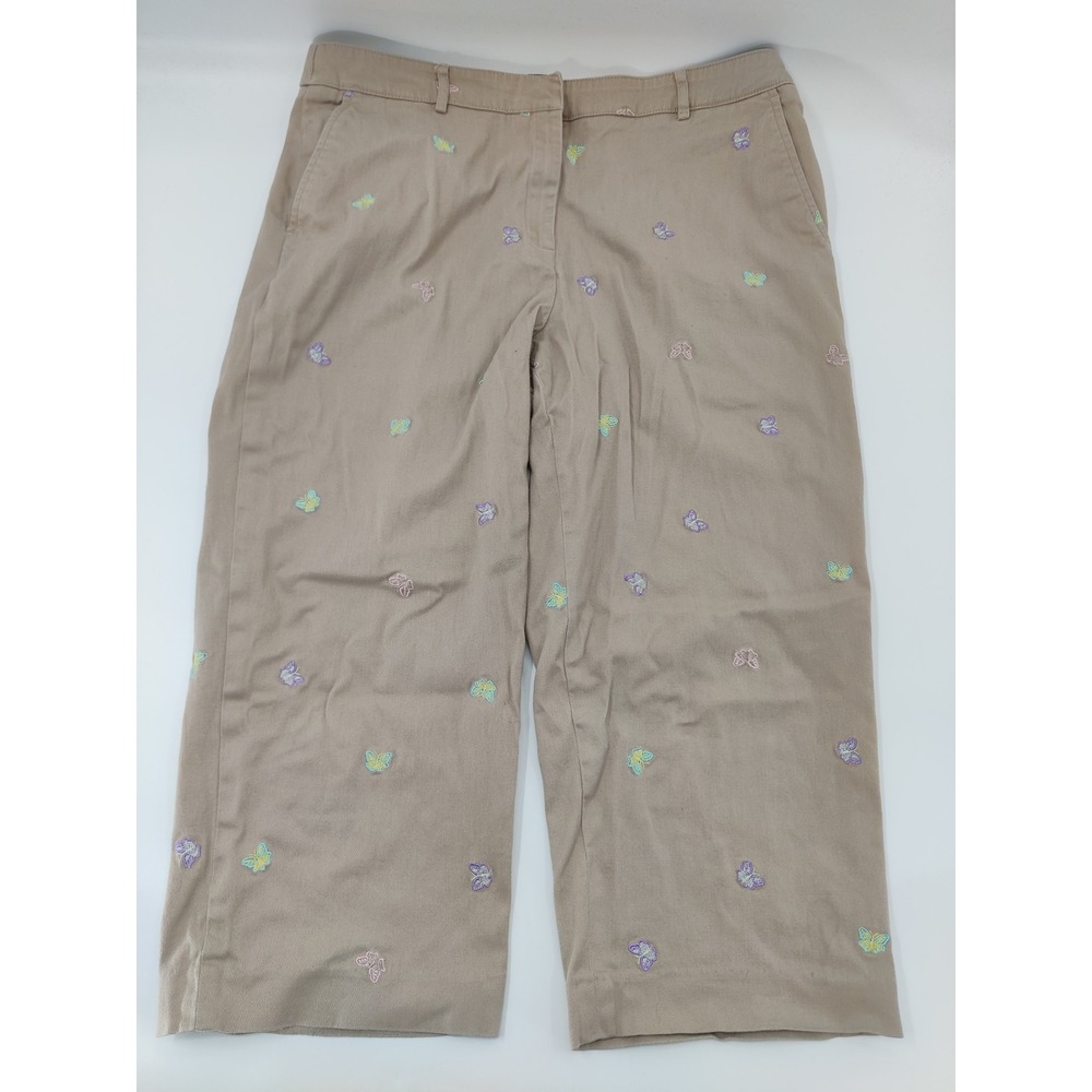 Briggs New York Women's Size 16 Beige Butterfly Embroidered Cropped Capri Pants‎
